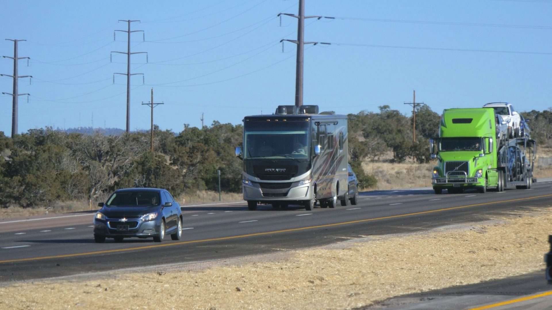 motorhome and semi truck on highway