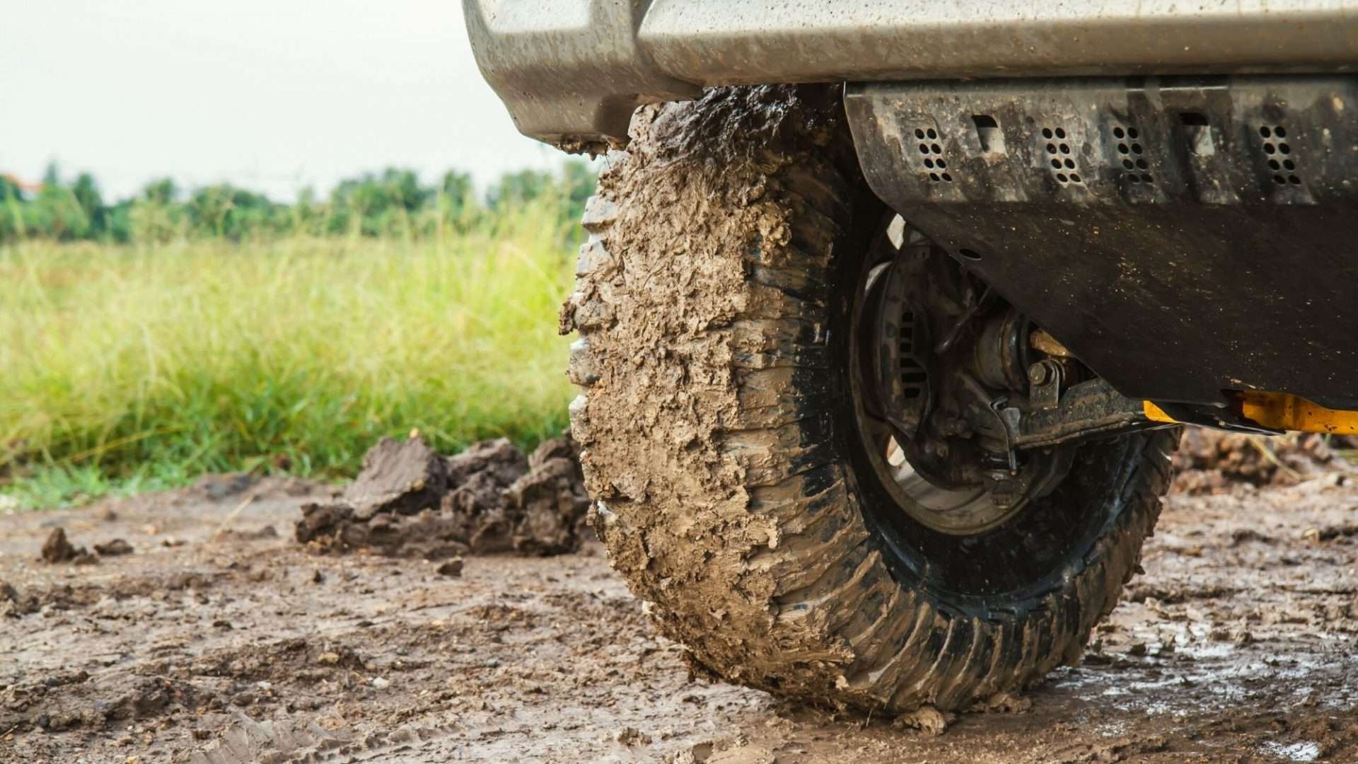 Off-road tire covered in mud