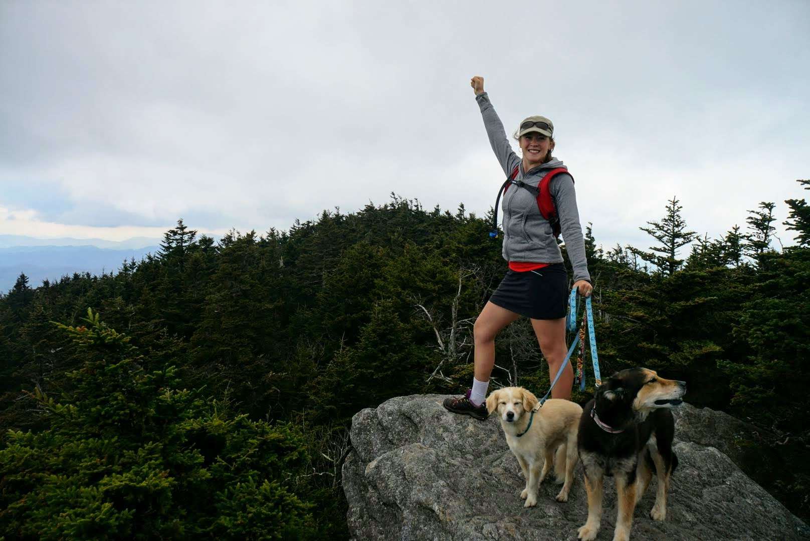 Caitlin from Mortons on the Move and dogs hiking together
