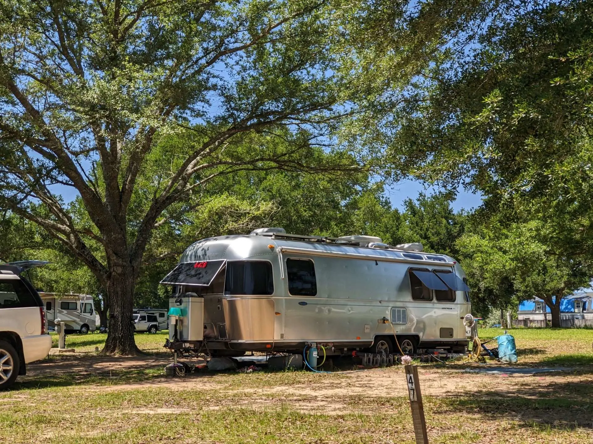 Airstream parked at large RV campground
