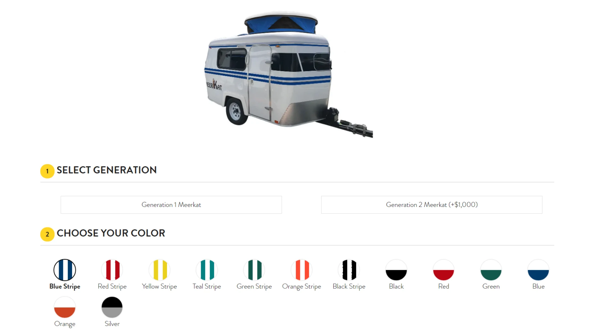 Meerkat trailer customization screen from company website
