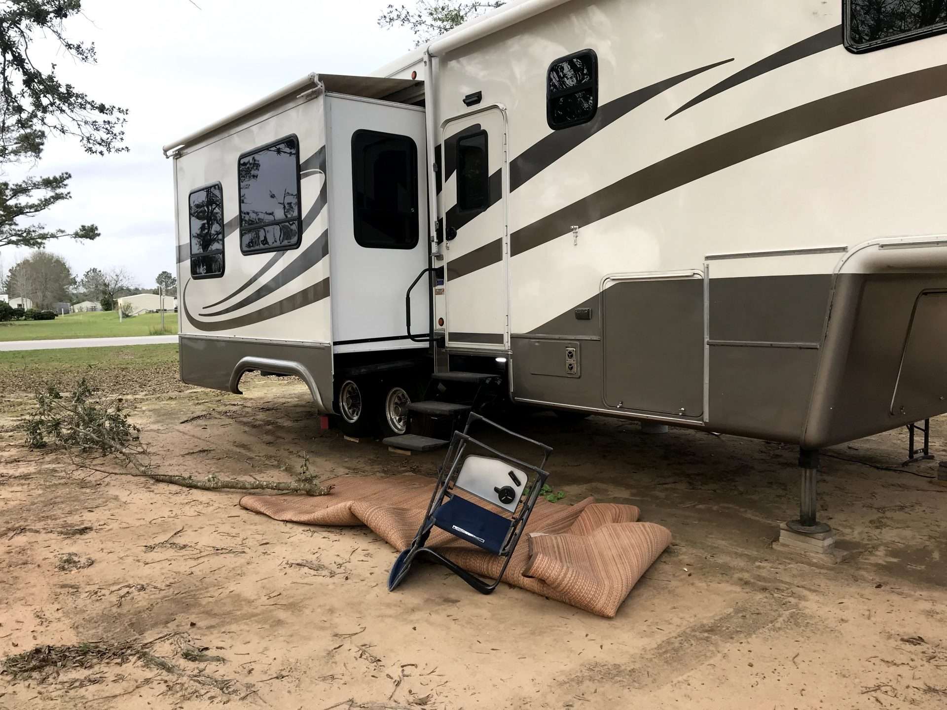 fifth wheel RV damage after high winds