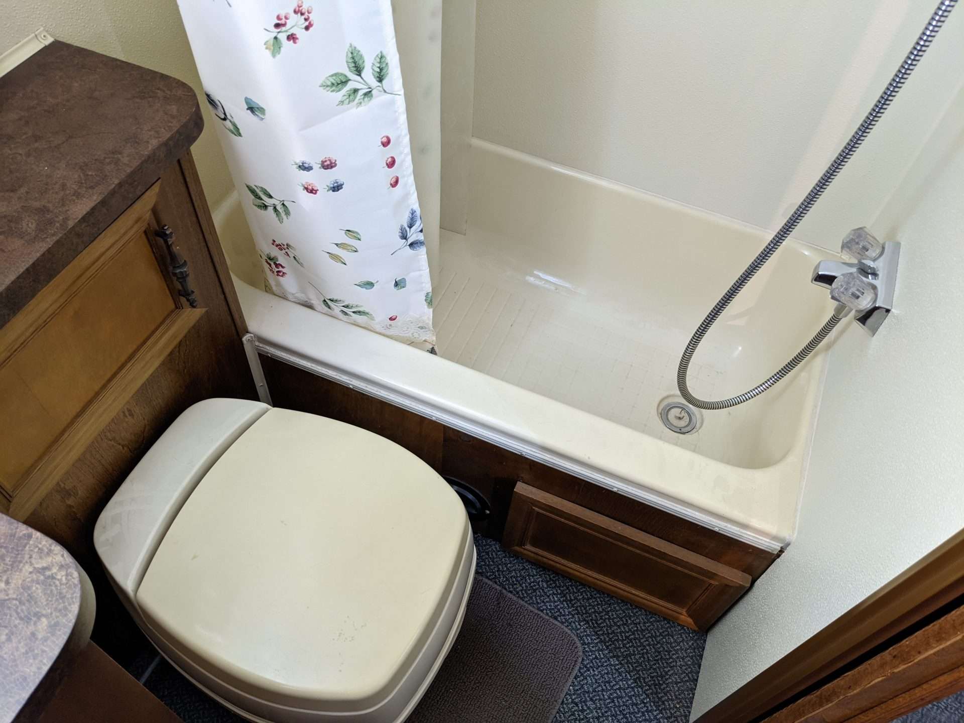 RV bathroom with bathtub installed
