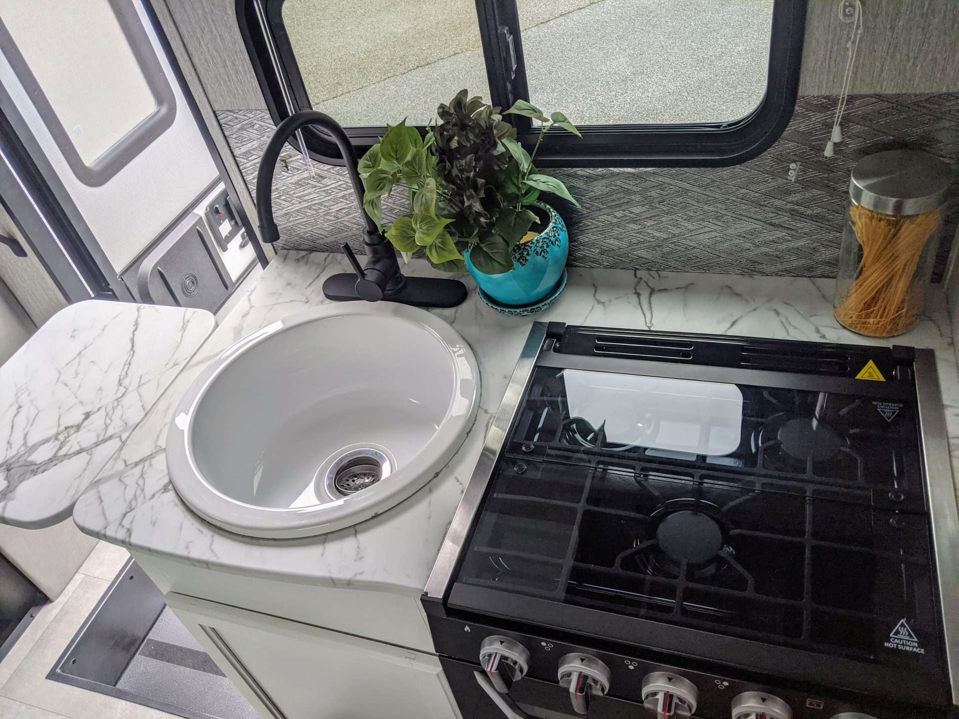 Marble RV countertop with extension open