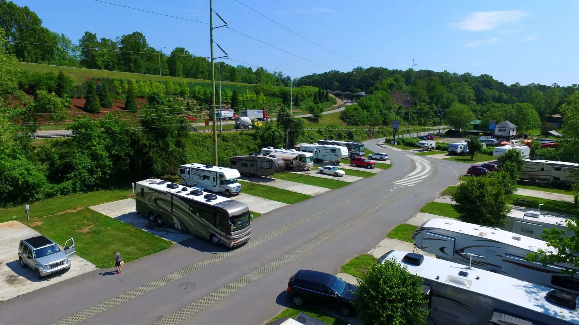 Aerial view of RV campground