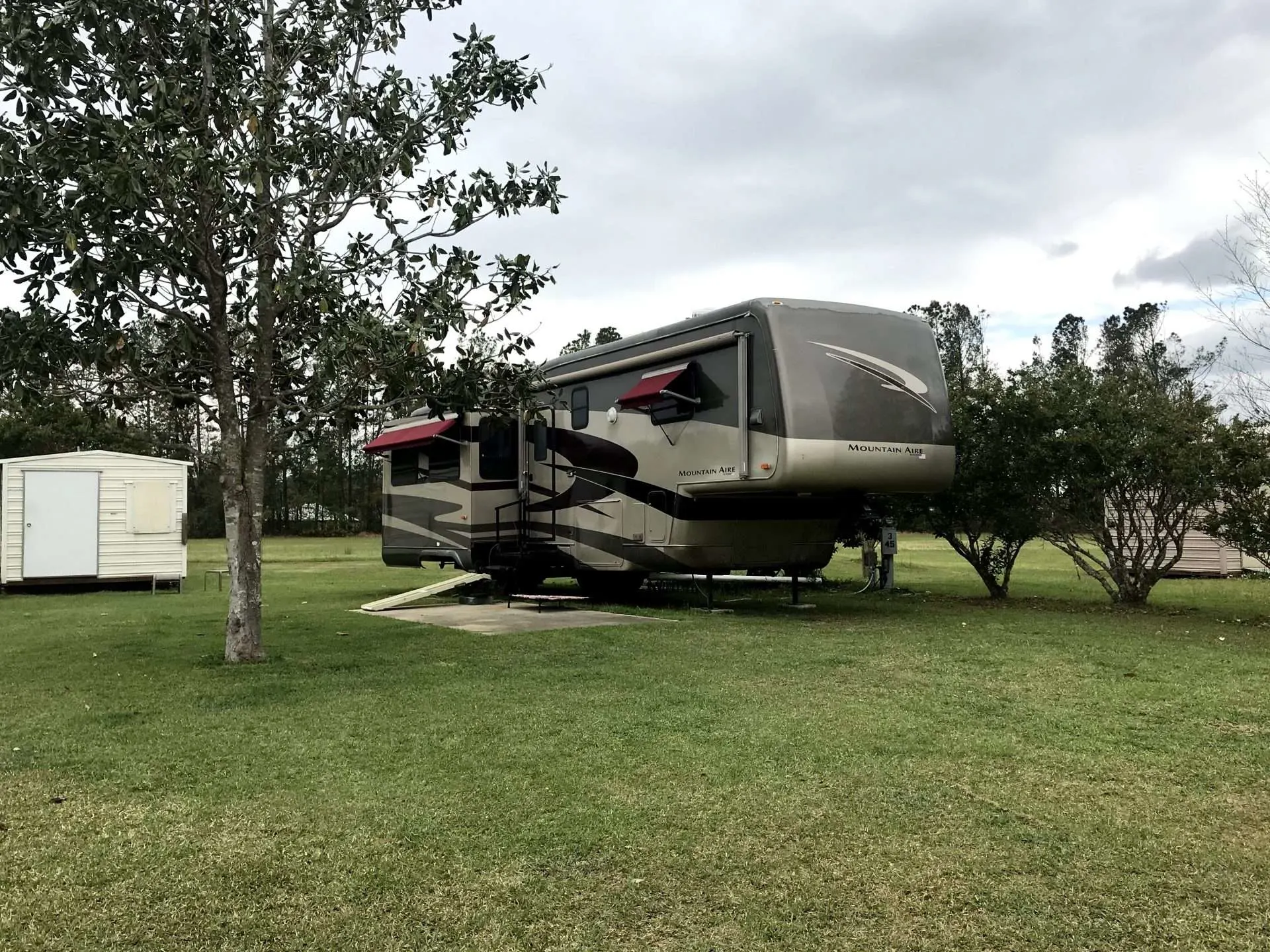 RV parked at year-round campground.