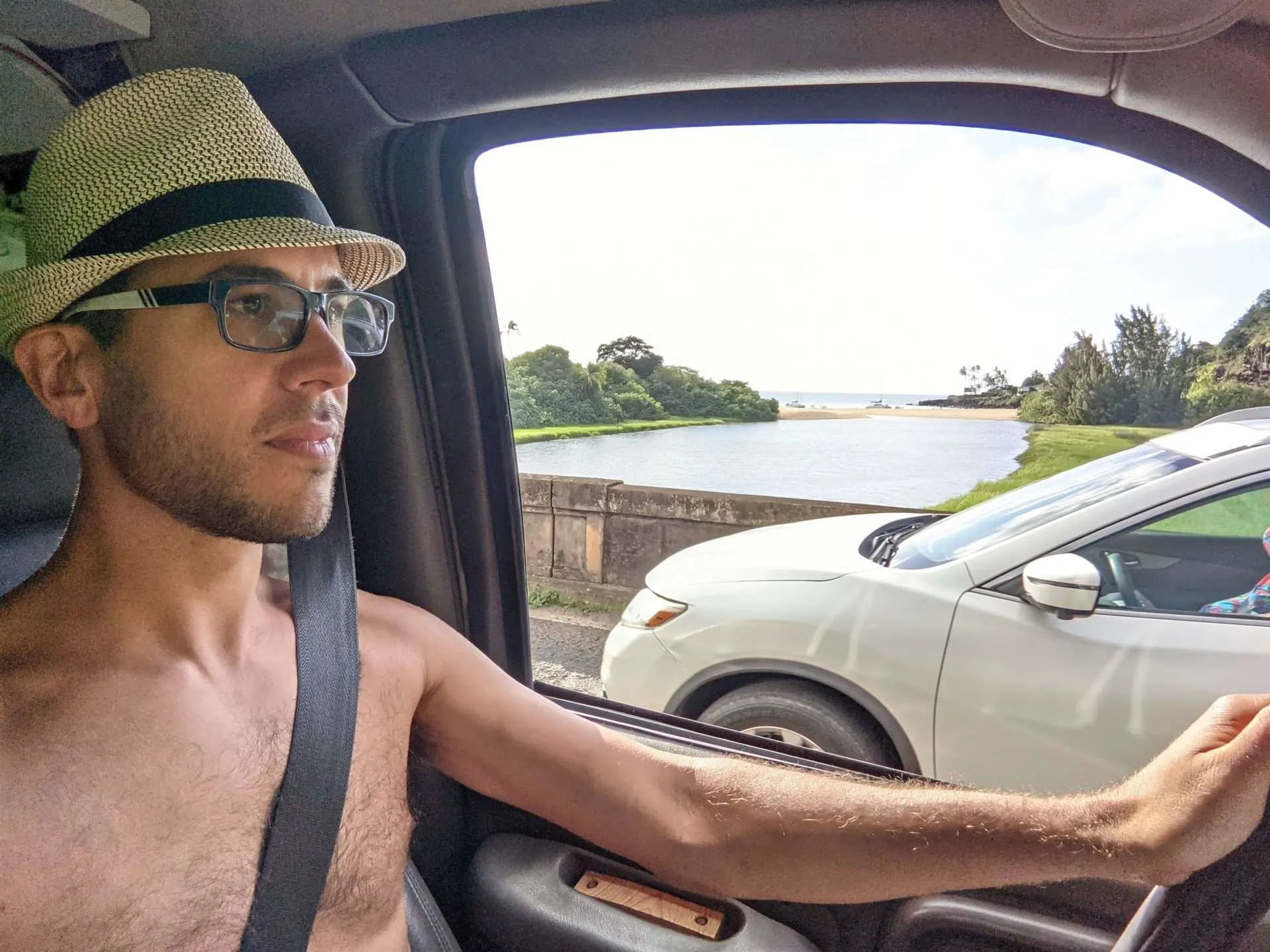 Driving without a shirt 