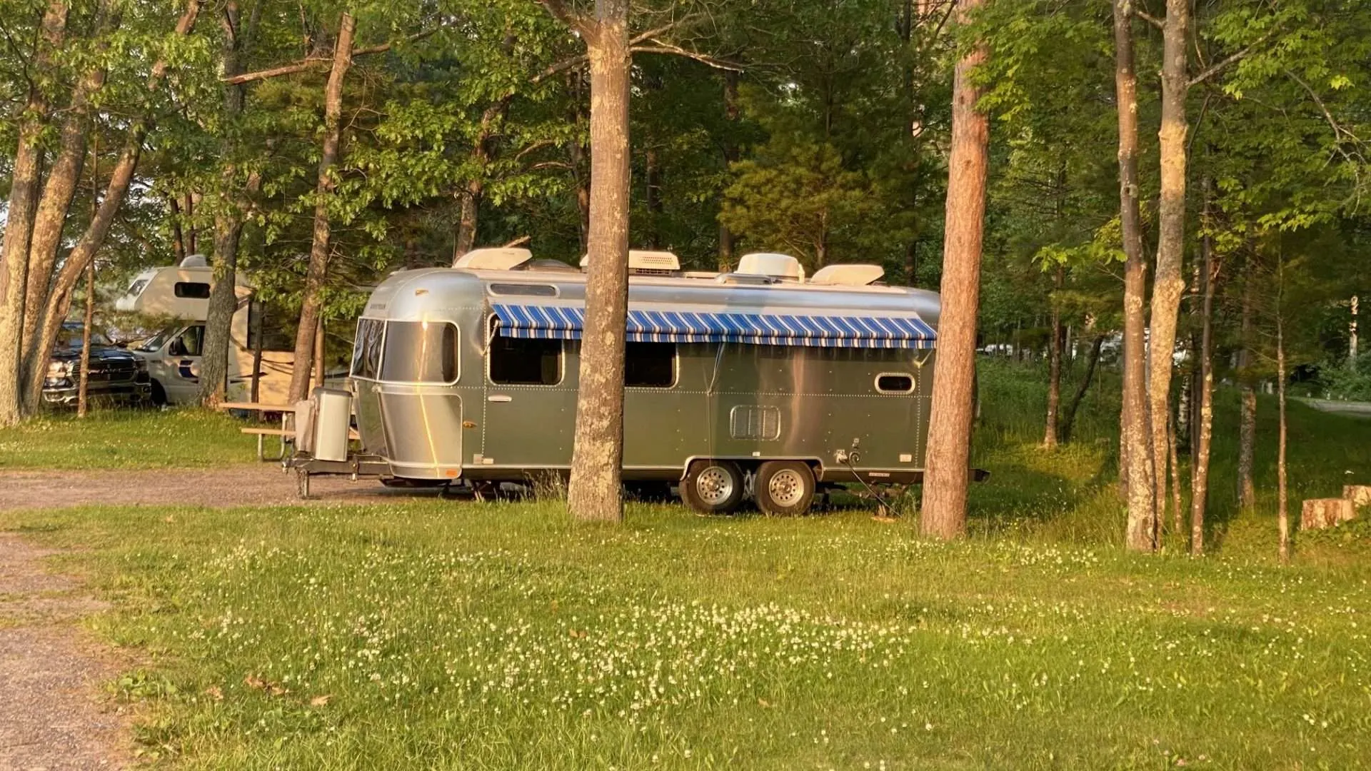 Airstream parked in Northern Michigan campground.