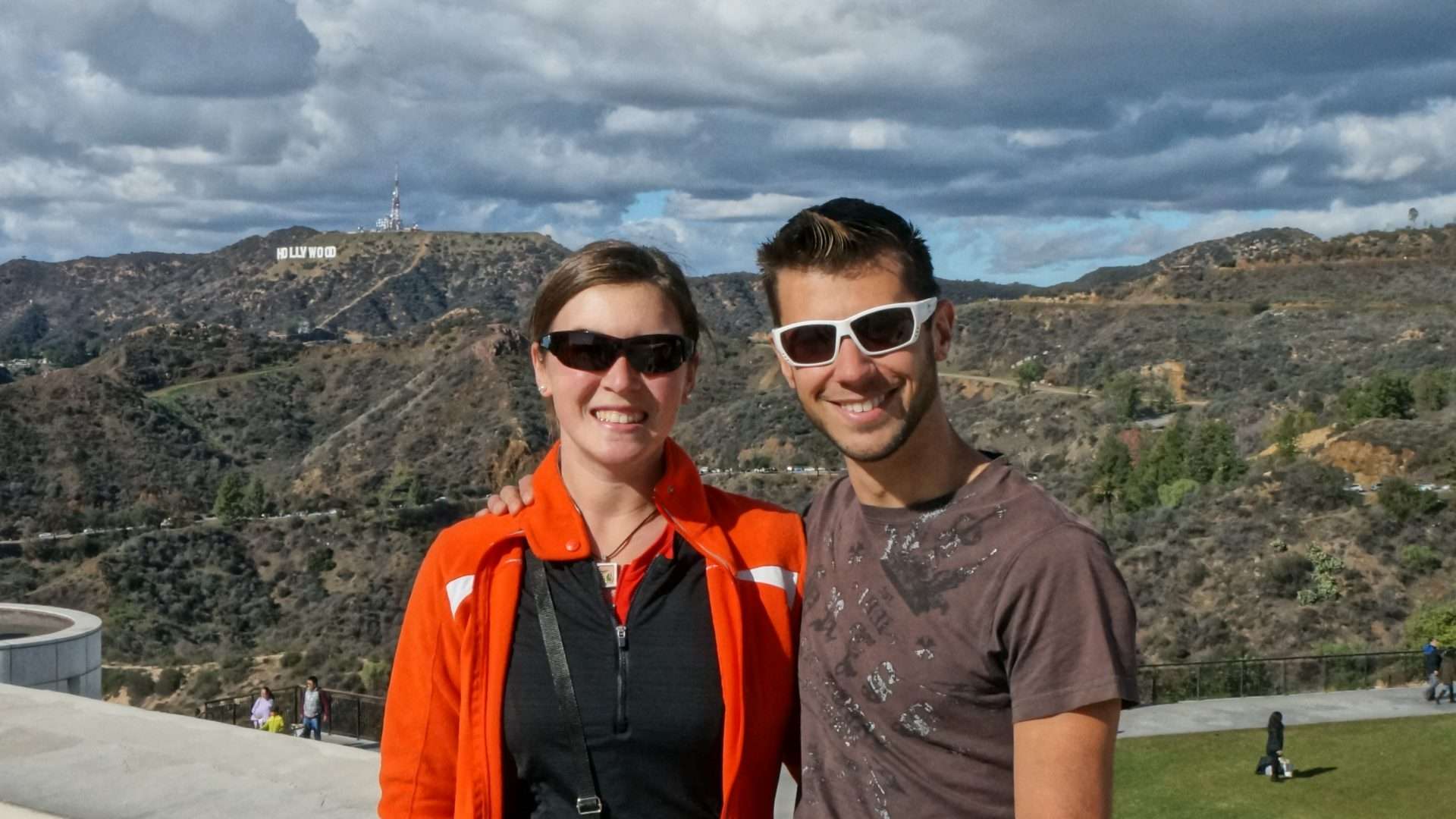 Tom and Cait at Griffith Observatory with hollywood sign in background