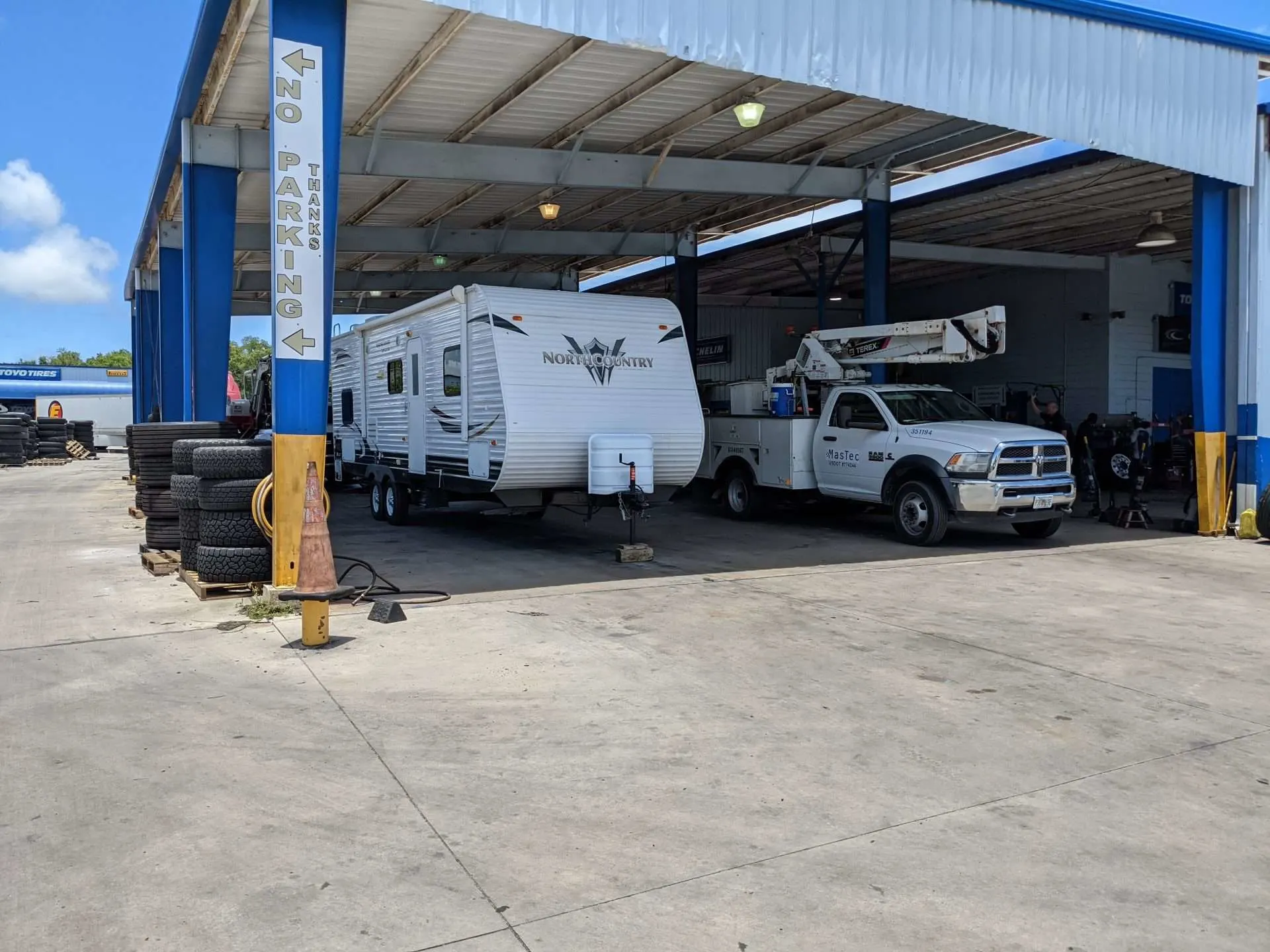 Travel trailer at RV repair shop