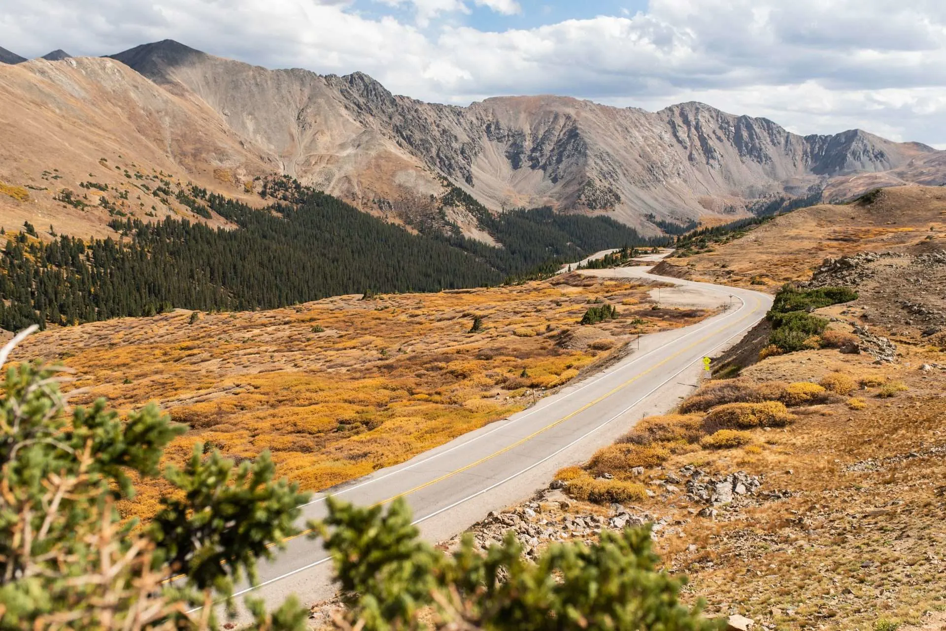 Scary road in Colorado through Rocky Mountains