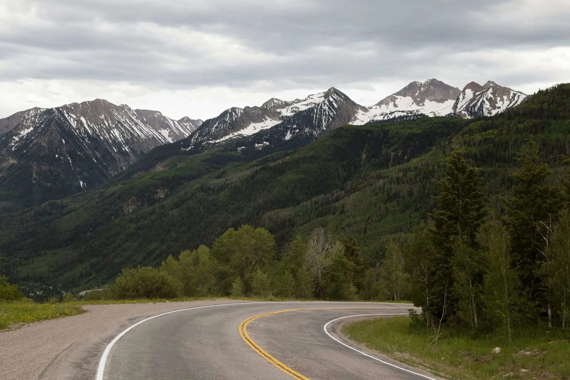 View of highway and mountainous landscape, Colorado, USA