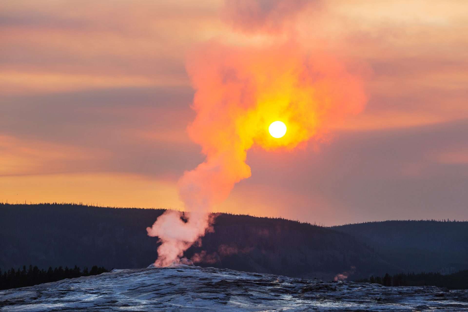 Geyser exploding in Yellowstone