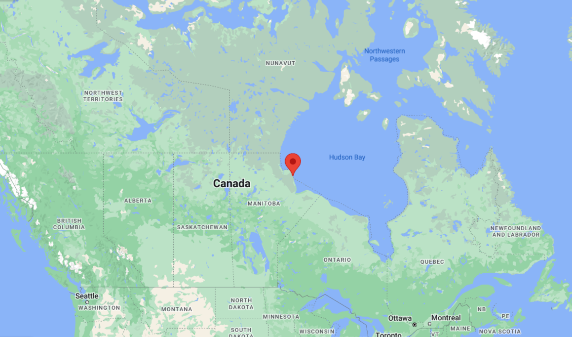 Photo of map showing where Hudson Bay is located