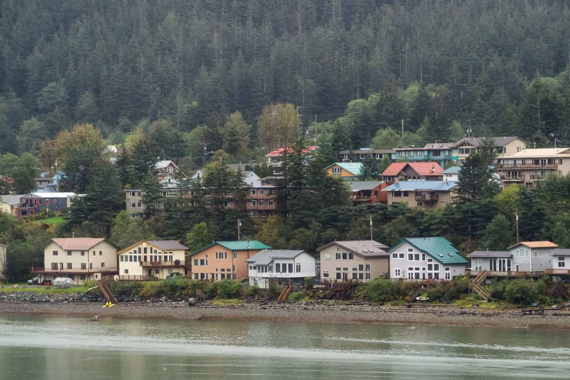 Homes in Alaska along the water
