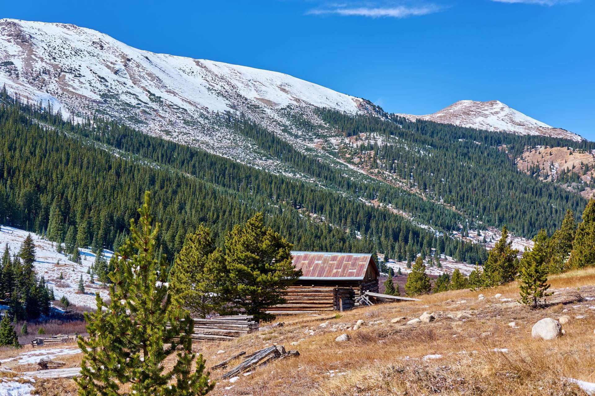 Independence Ghost Town in Colorado mountains at autumn, USA