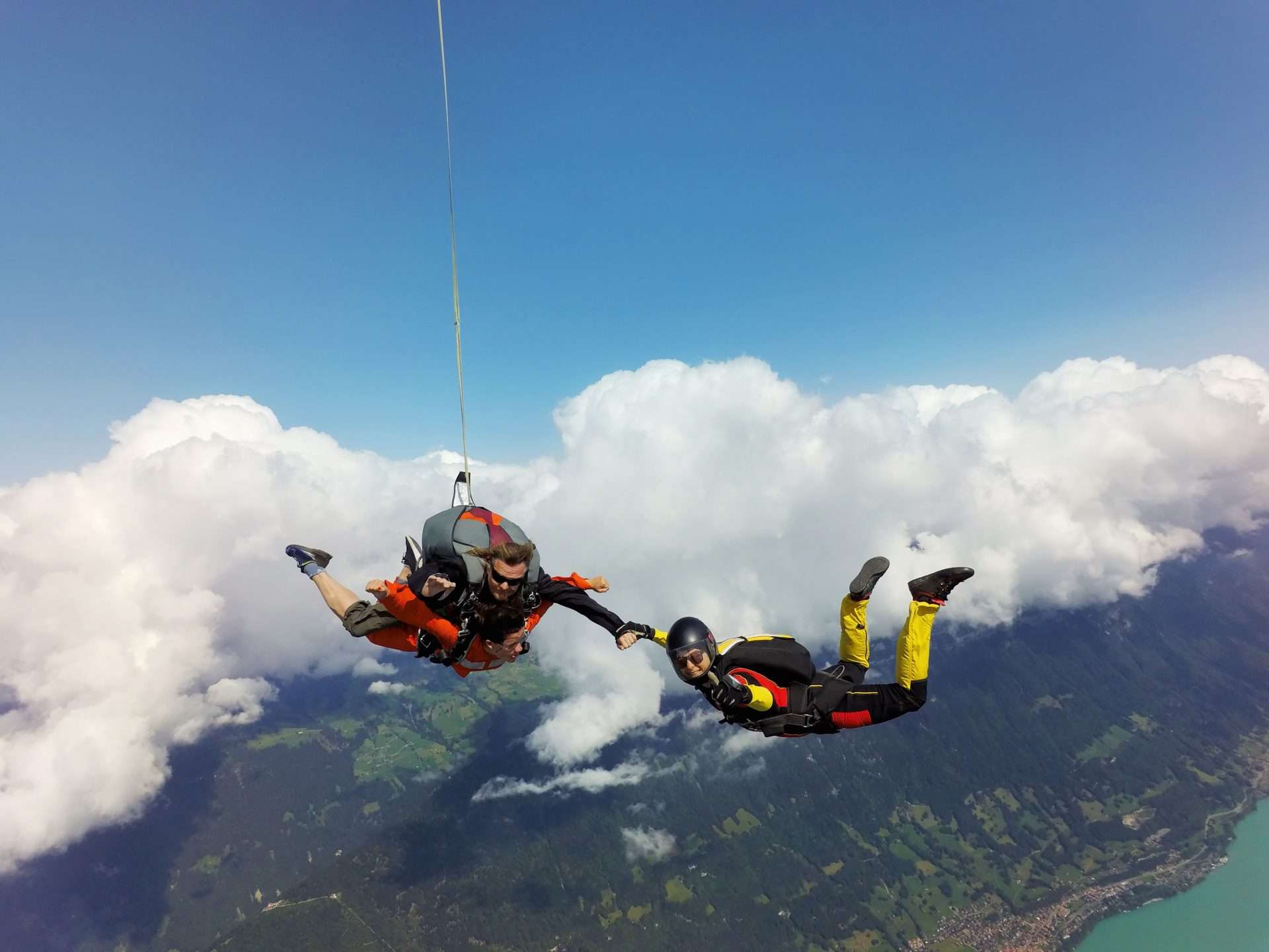 Two people in the air while skydiving