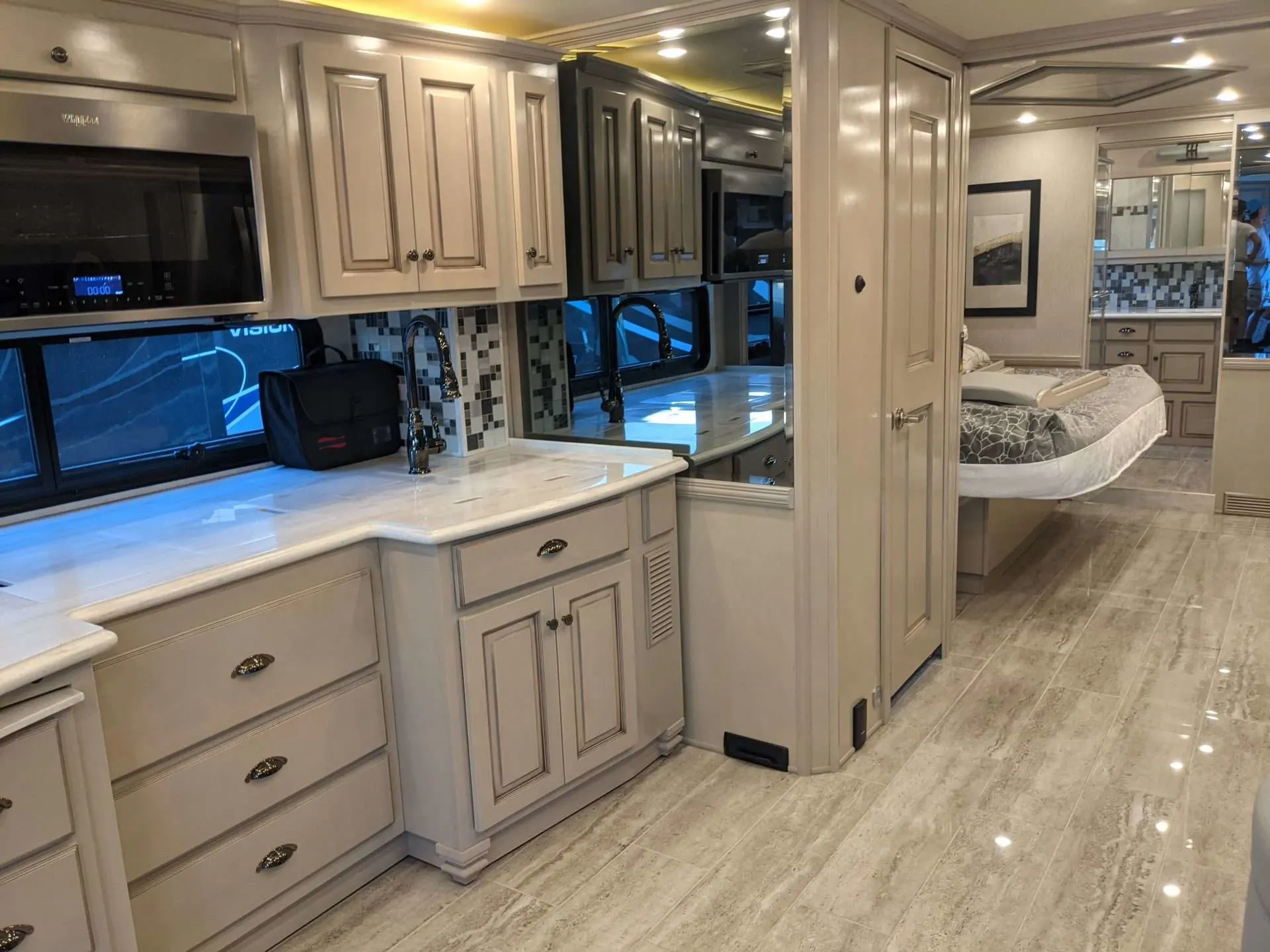 Interior of RV with heated tiled floors