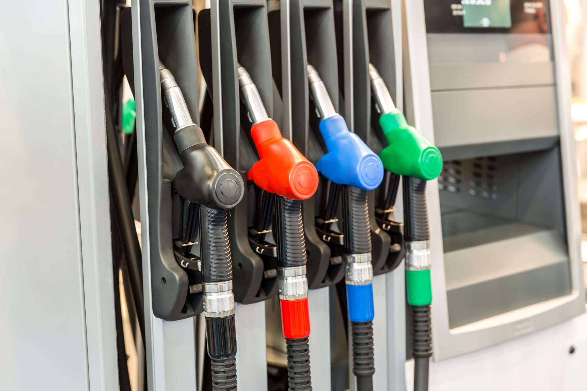 Gas pump handles with different types of gas