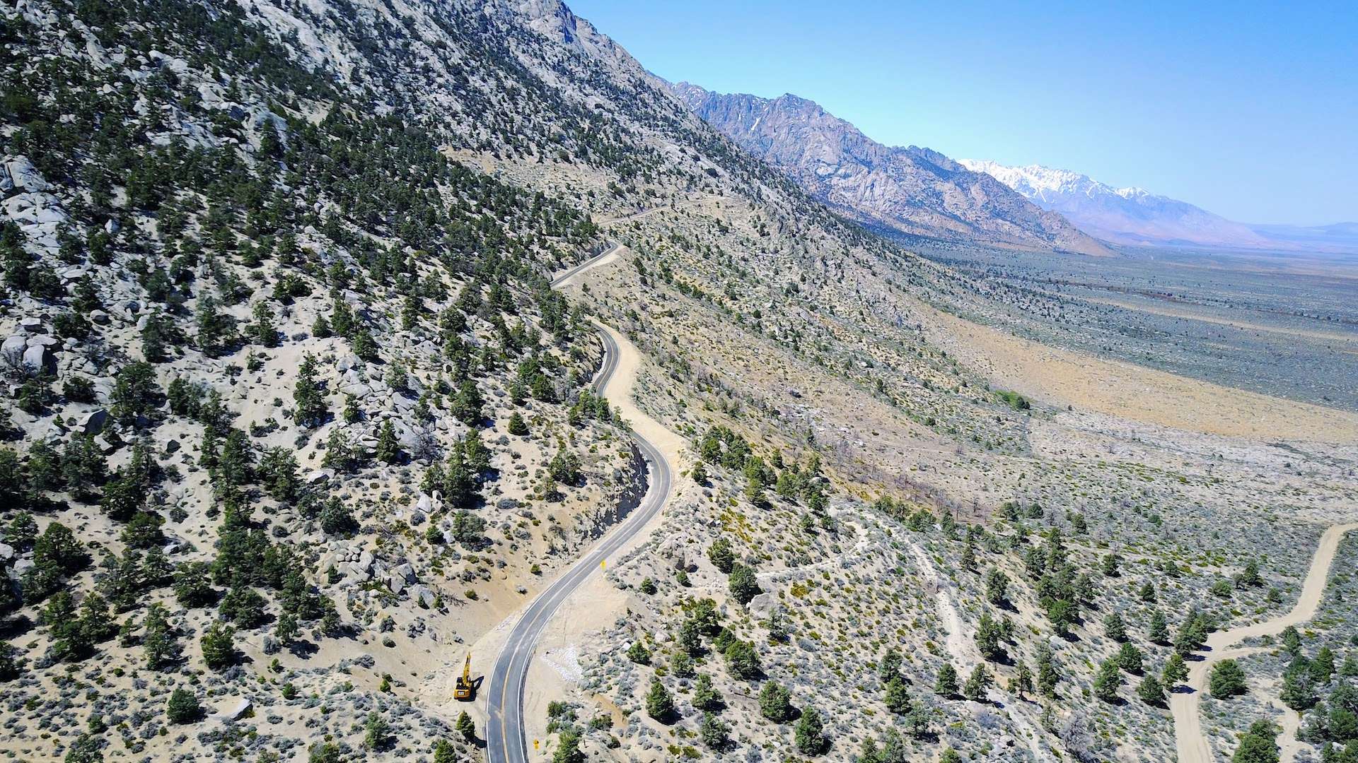 aerial view of the road to Whitney Portal