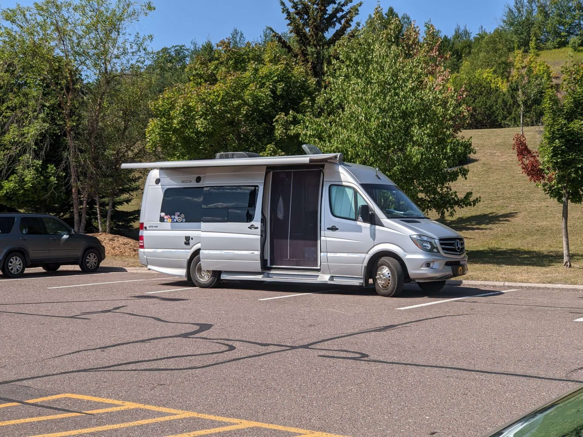 Camper van parked in Walmart parking lot