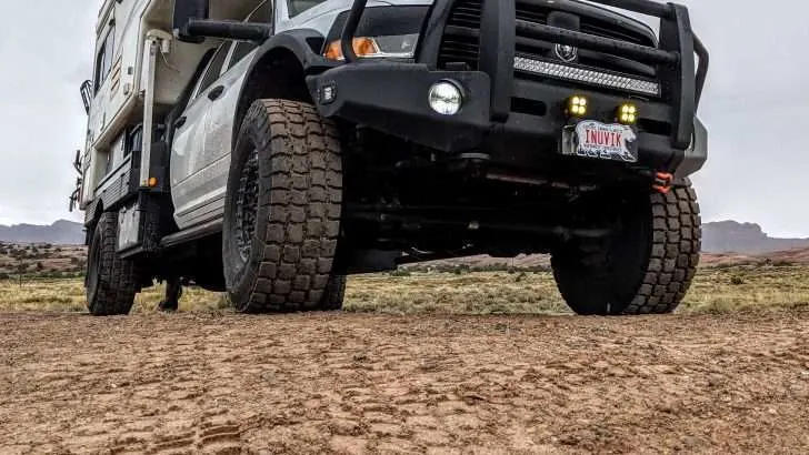 Close-up of tires while off-roading