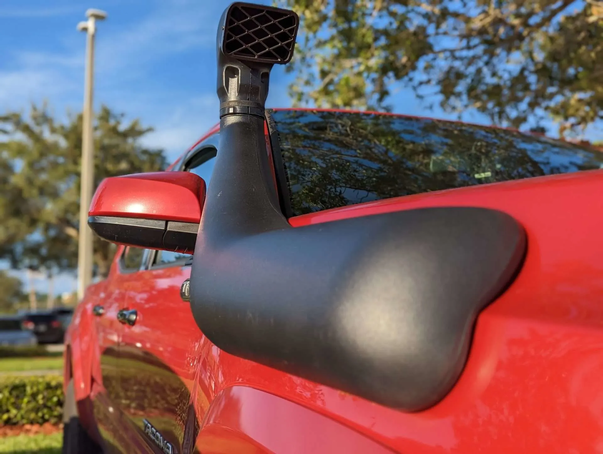 Red truck with snorkle modification