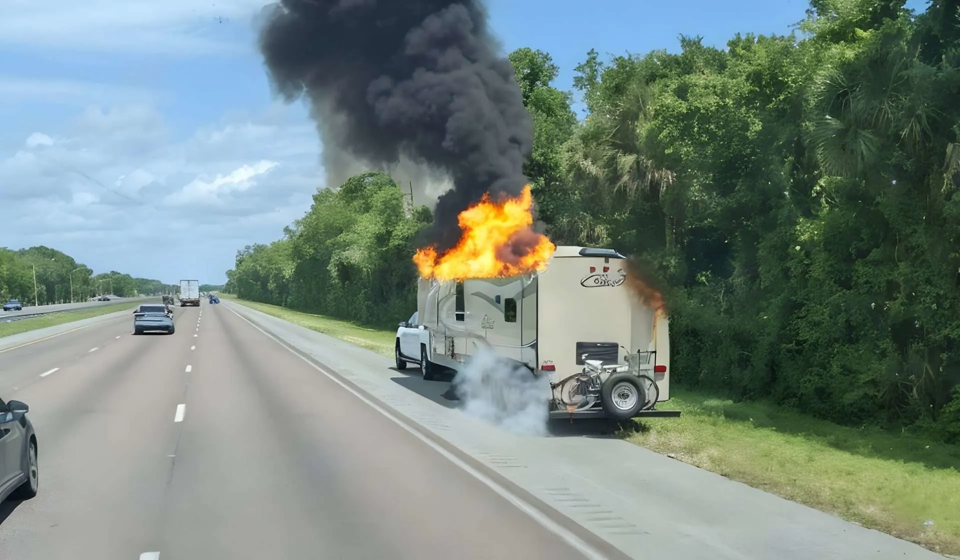 Roadside RV fire