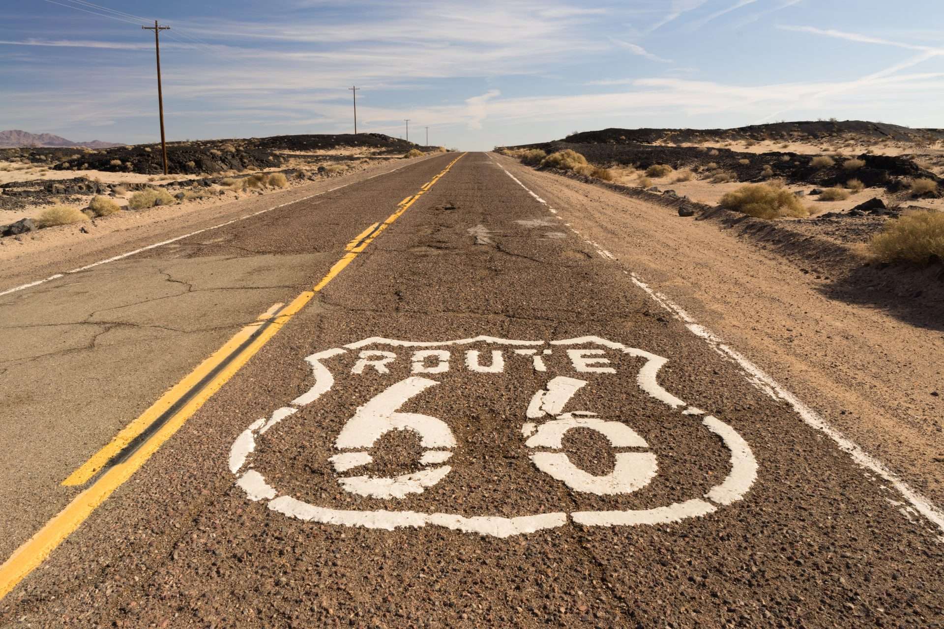 Route 66 painted on highway