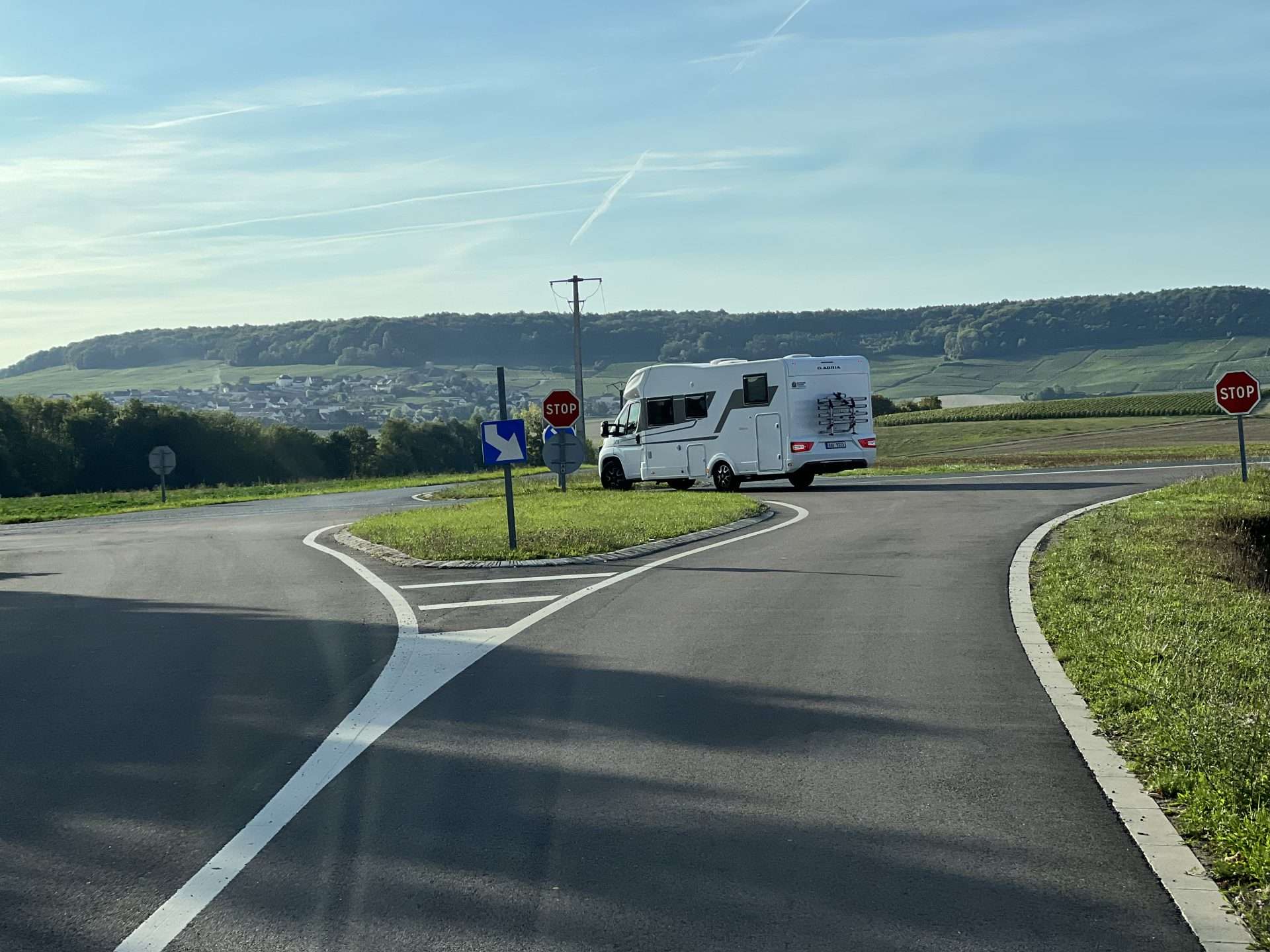 RV driving through a roundabout
