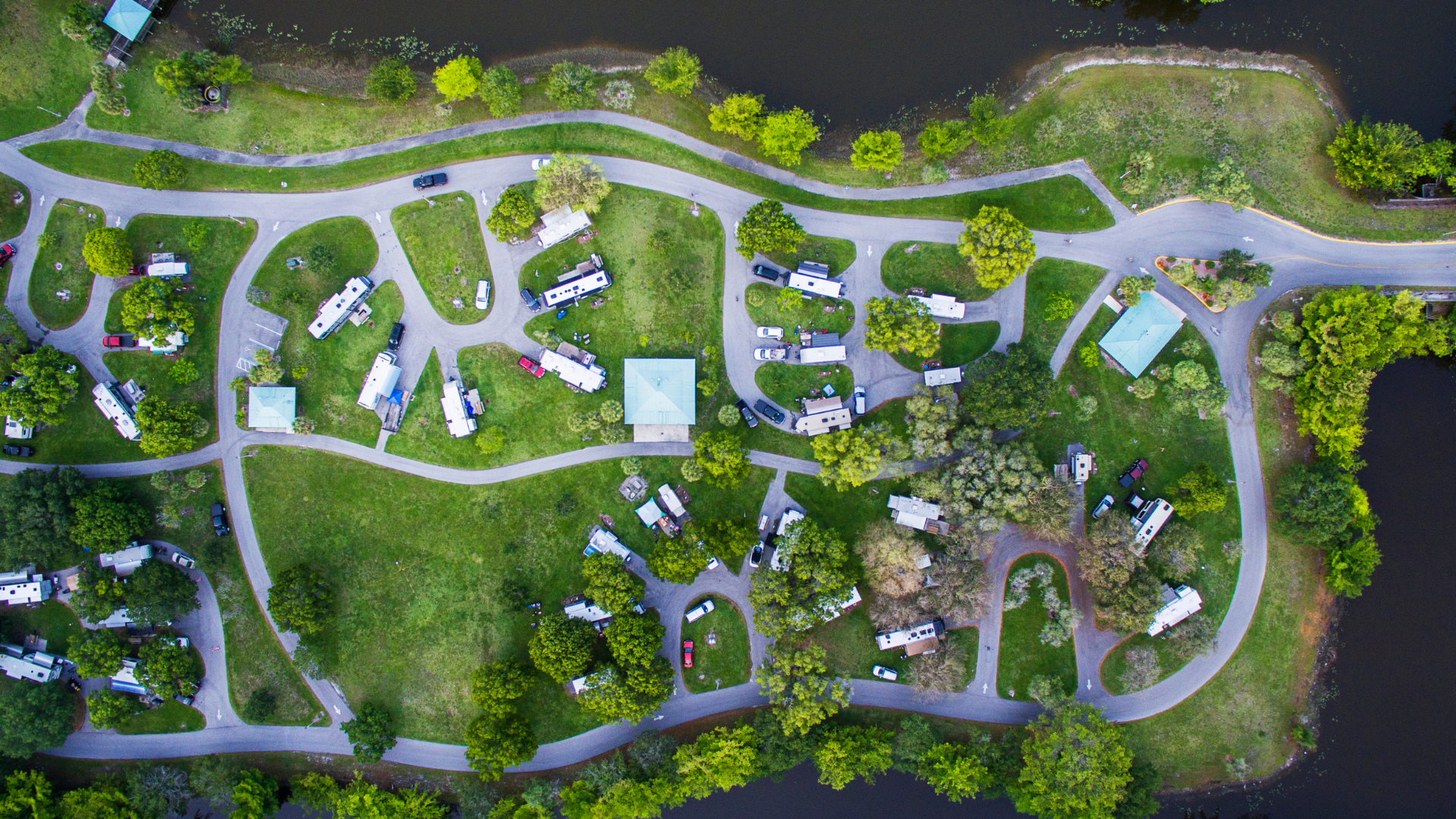 Aerial view of campgrounds near Savannah, GA.