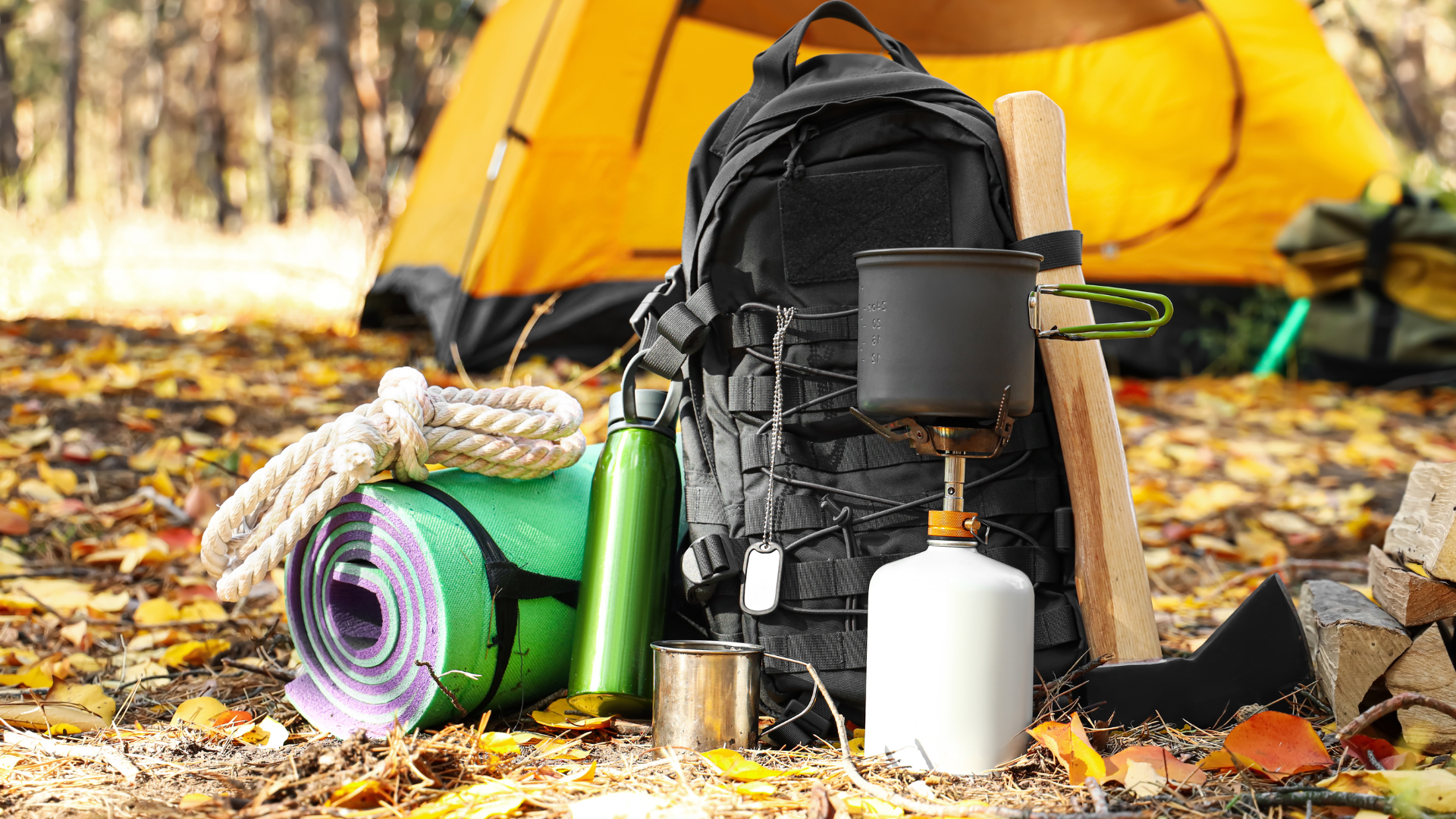 Survival gear at campsite