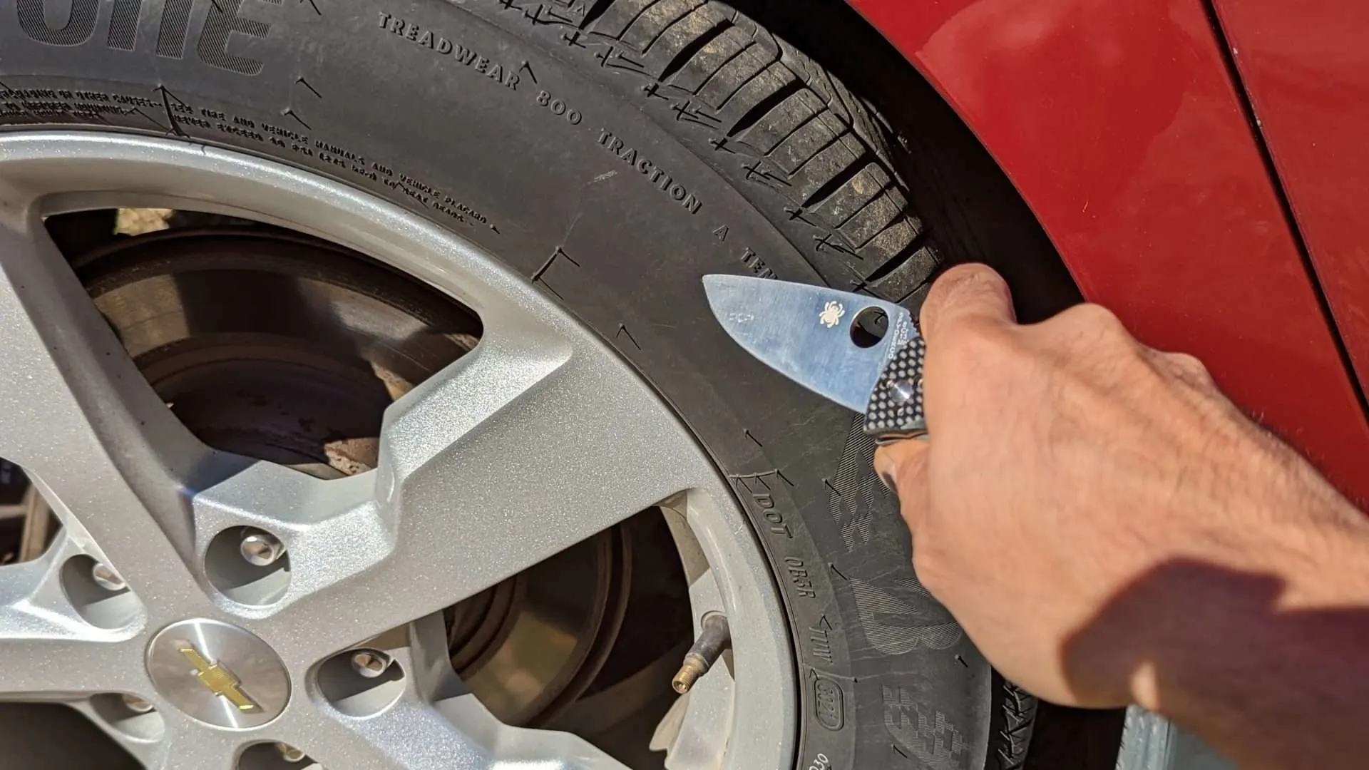 tire getting slashed by a knife