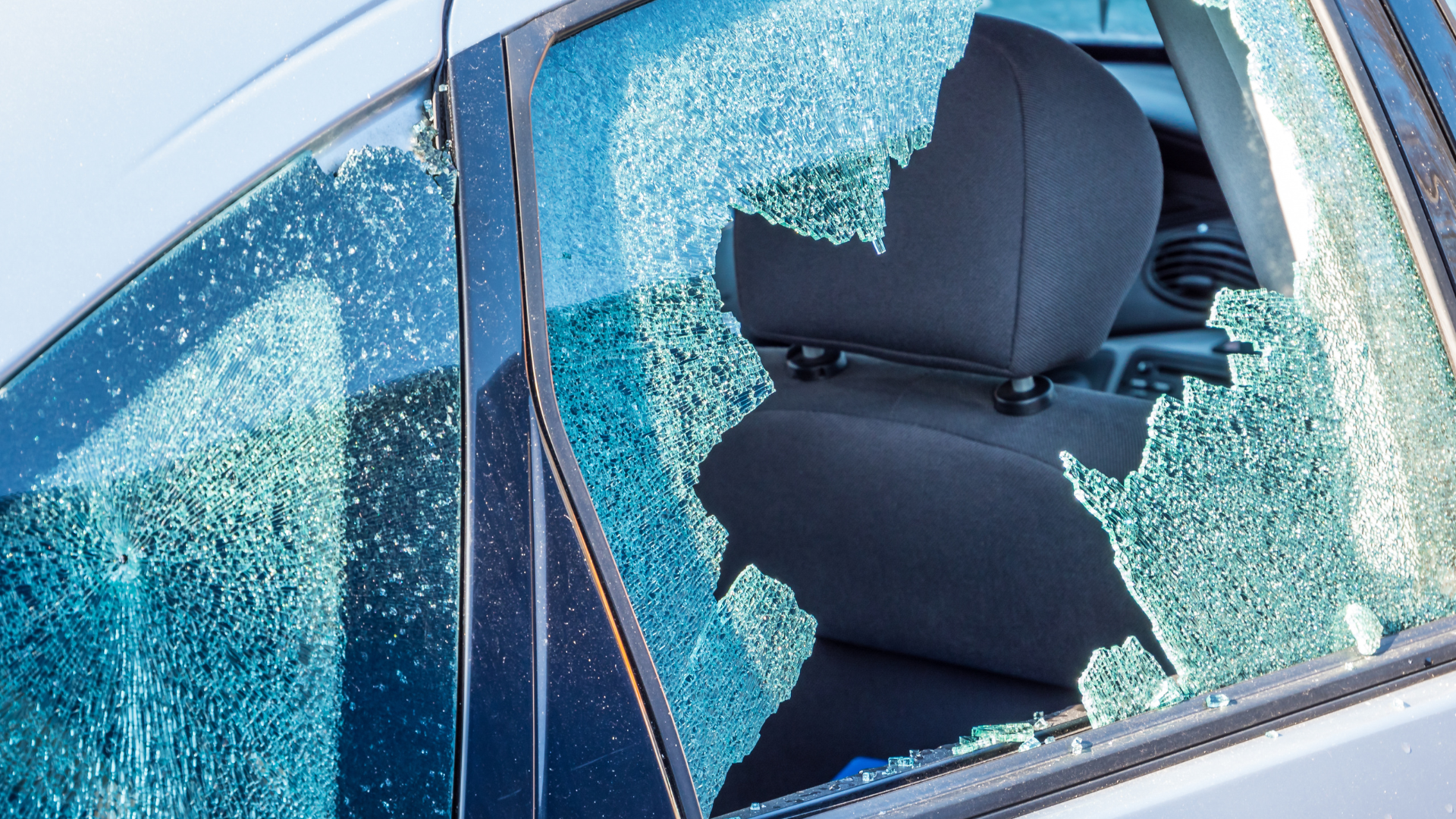 Broken window in automobile