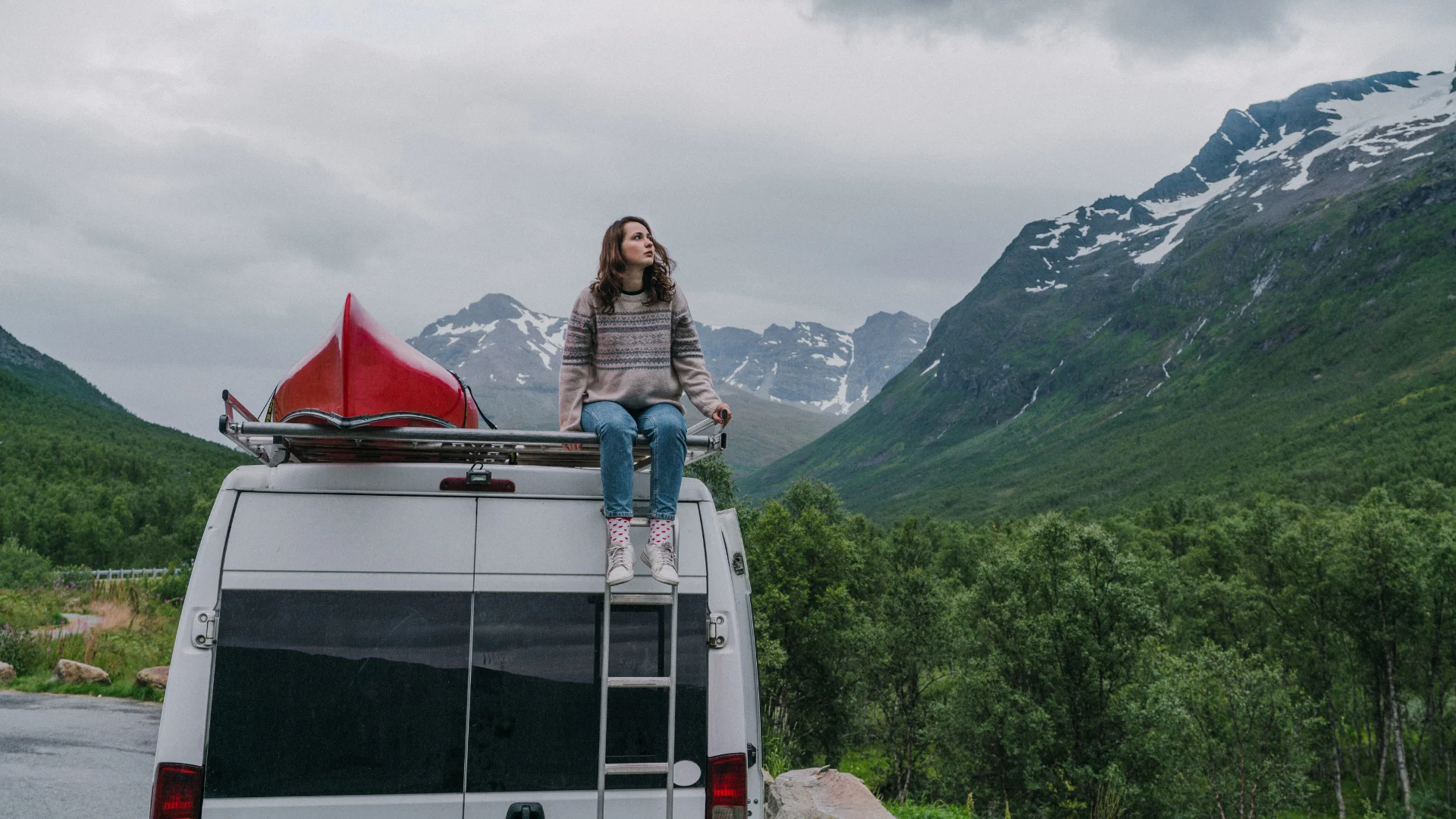 Woman on camper van