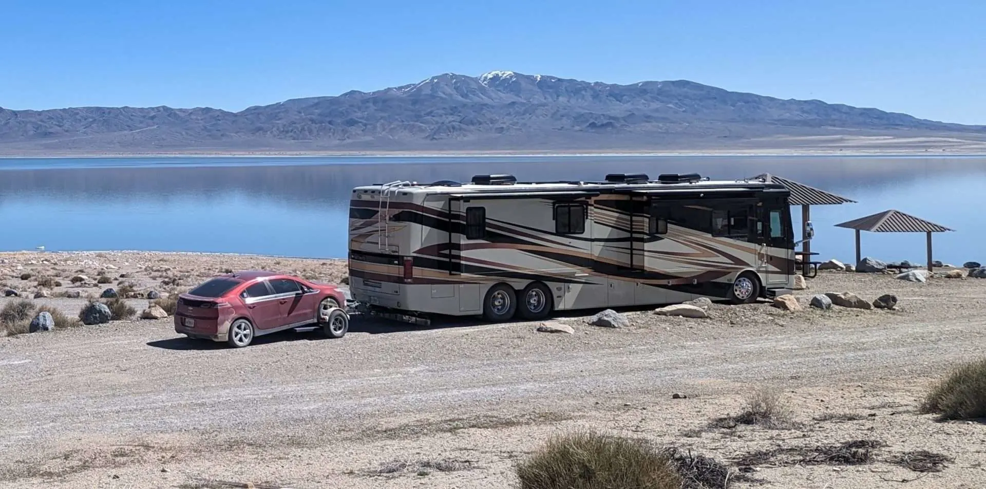 dolly towing a car behind a motorhome