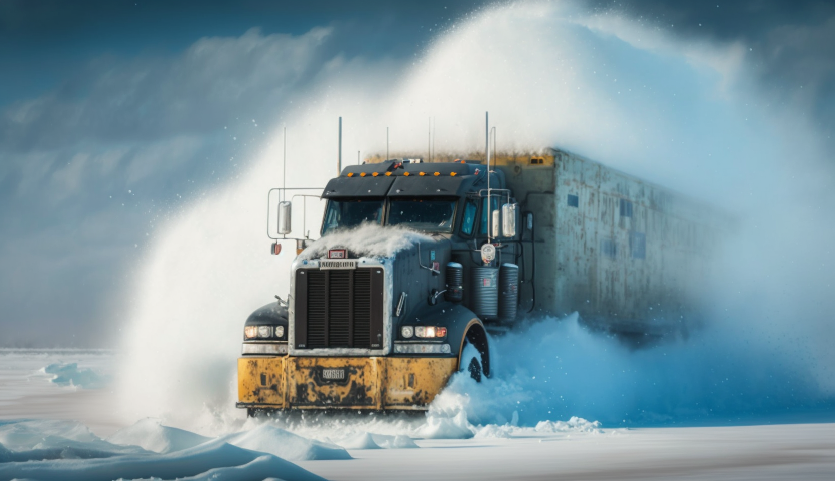 trucker driving in the snow