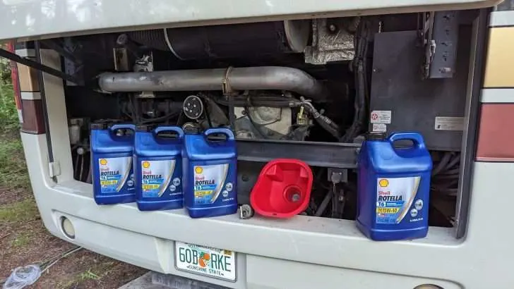 changing the oil on a diesel pusher motorhome