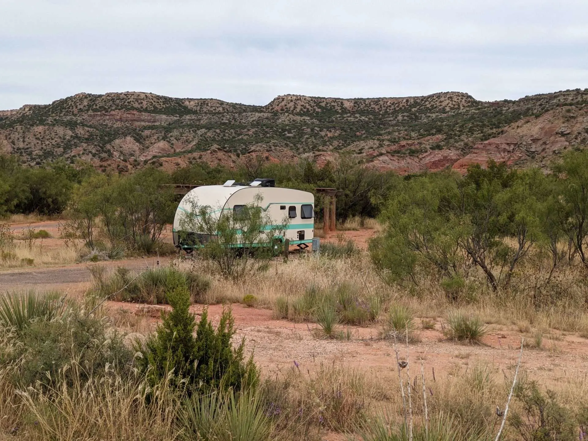 Travel trailer parked in desert
