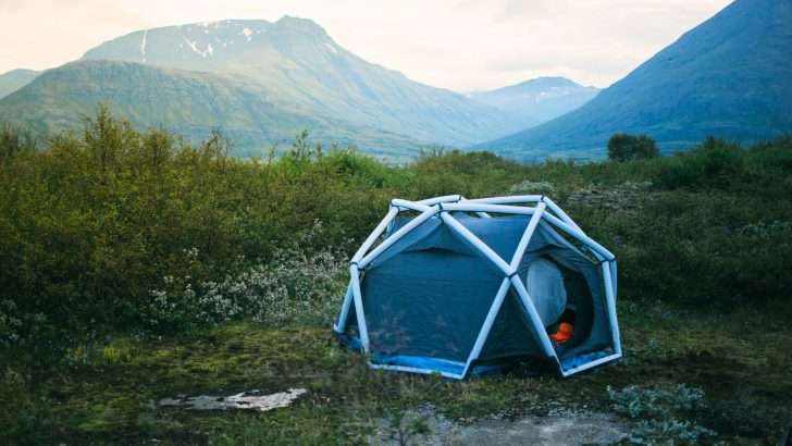 inflatable tent in the mountains
