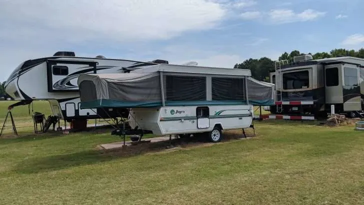 Pop-up camper at campsite