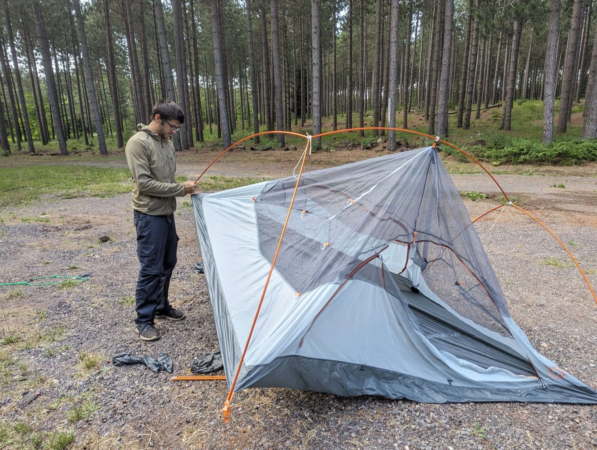 Setting up tent campsite