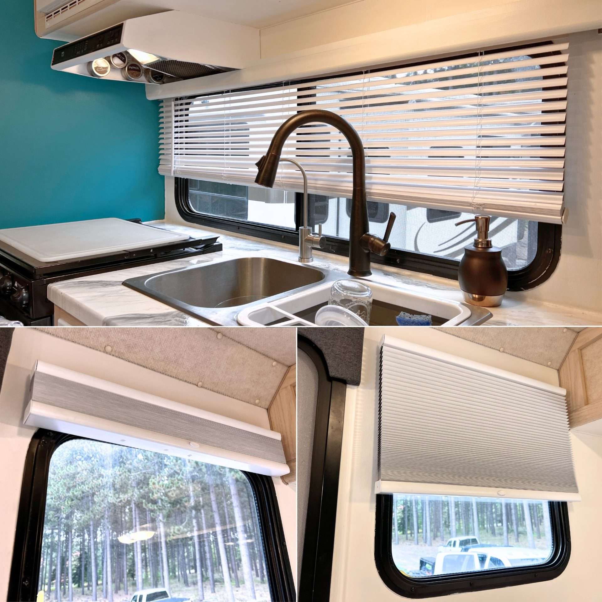 Residential blinds from Lowes in our truck camper RV.