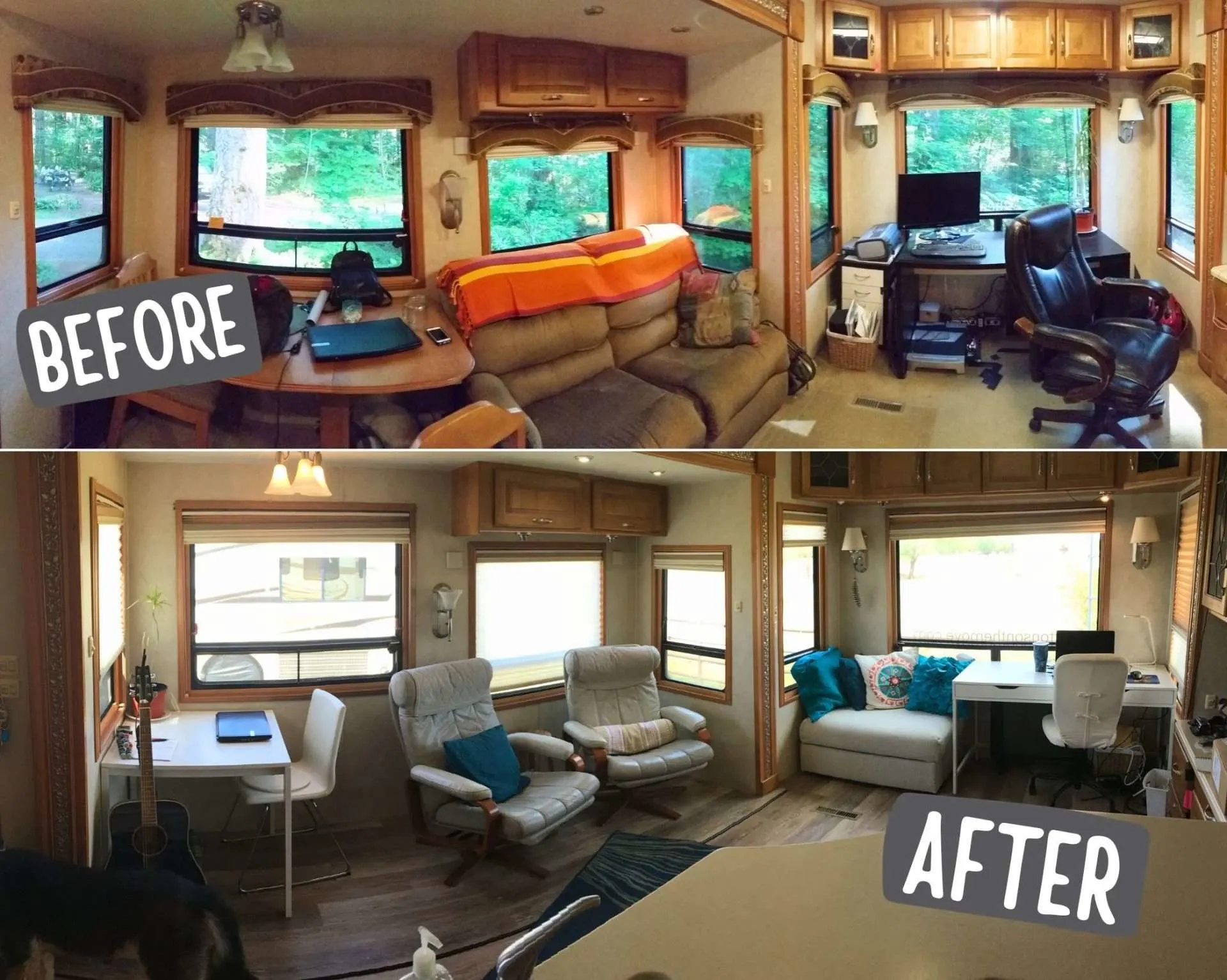before and after rv window valence update renovation idea