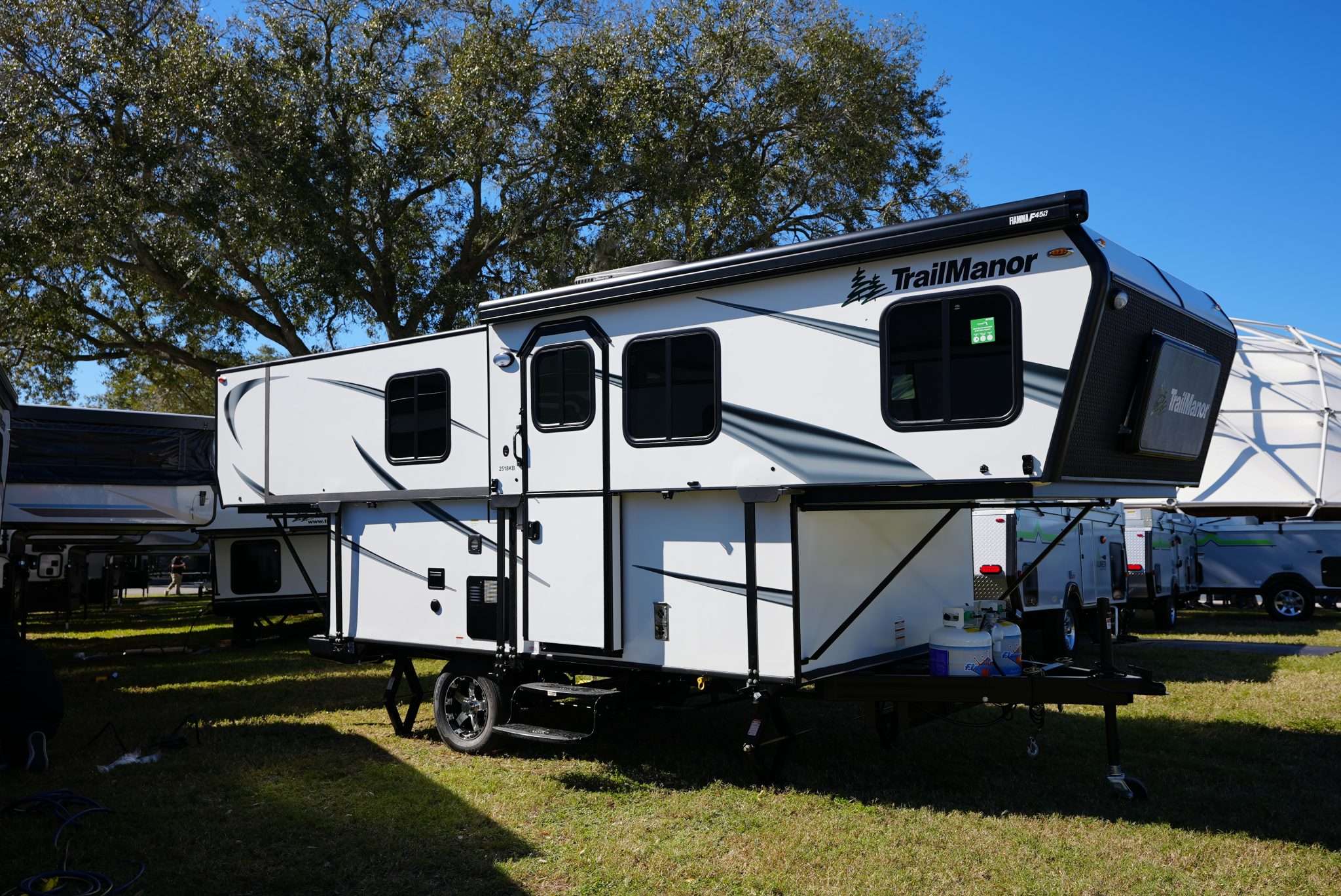 Opened TrailManor pop-up camper