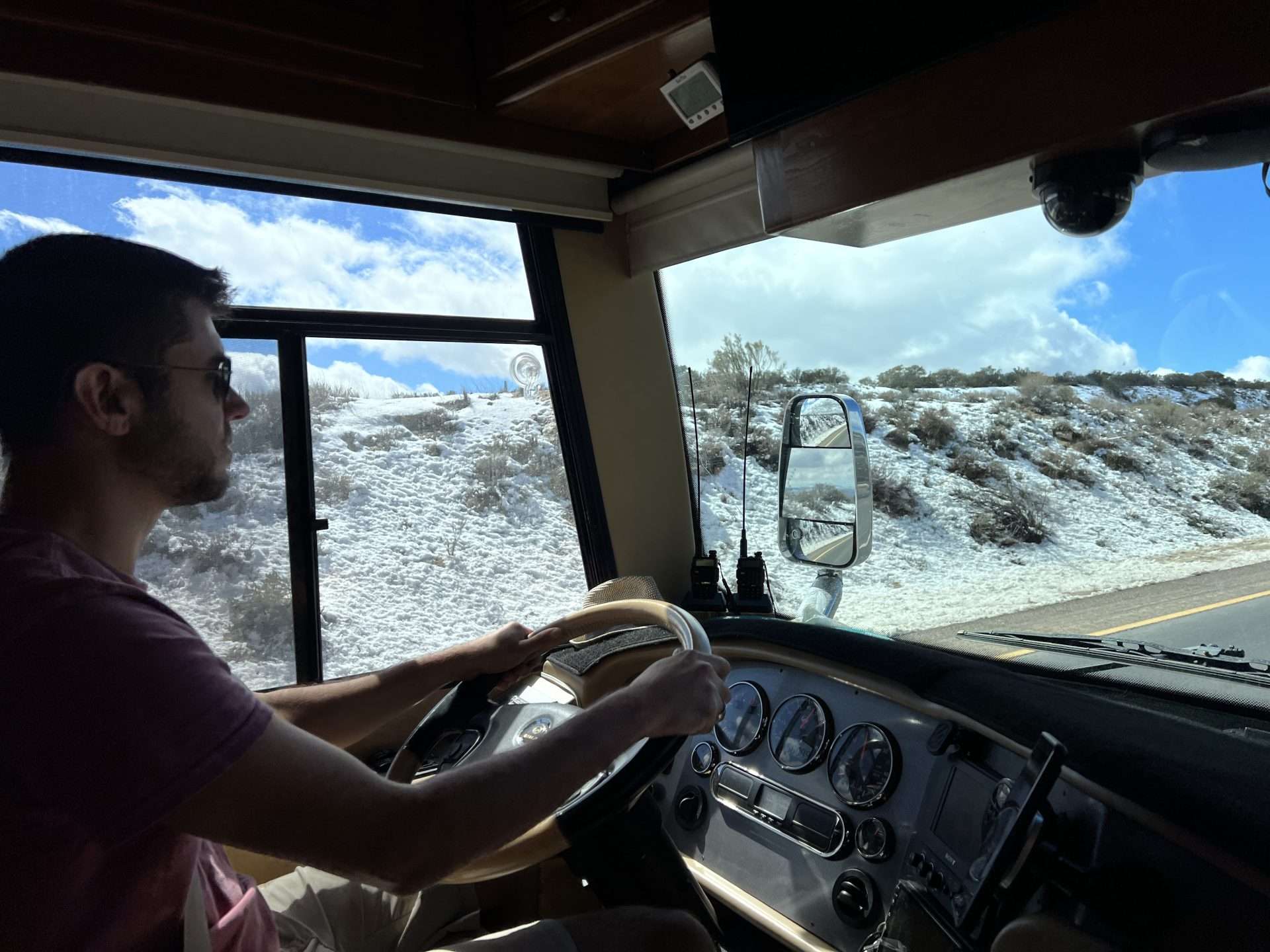 RVing in mountain snow