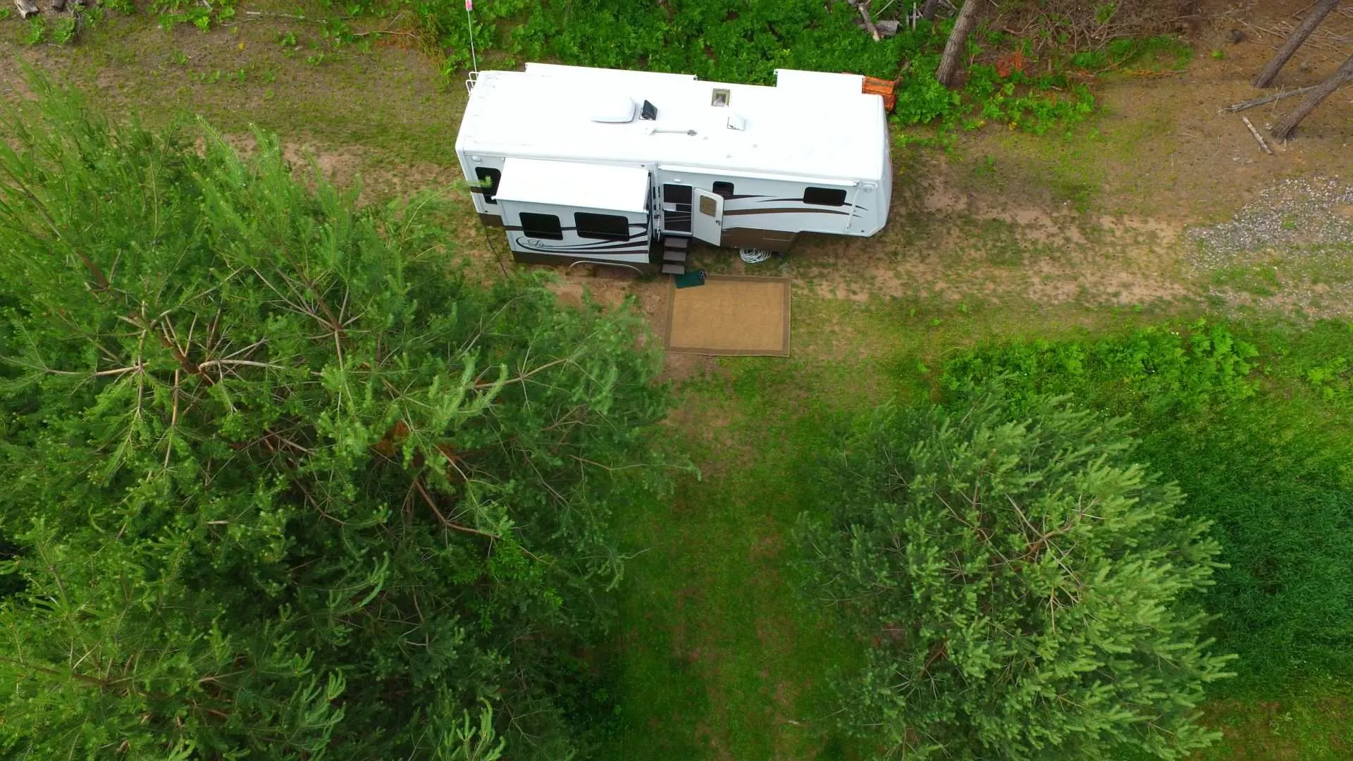 Aerial view of parked RV