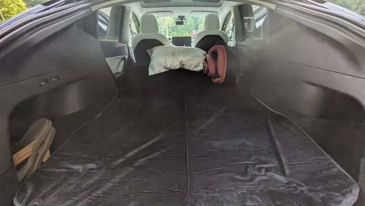 Tesla camping mode with Tesla mattress