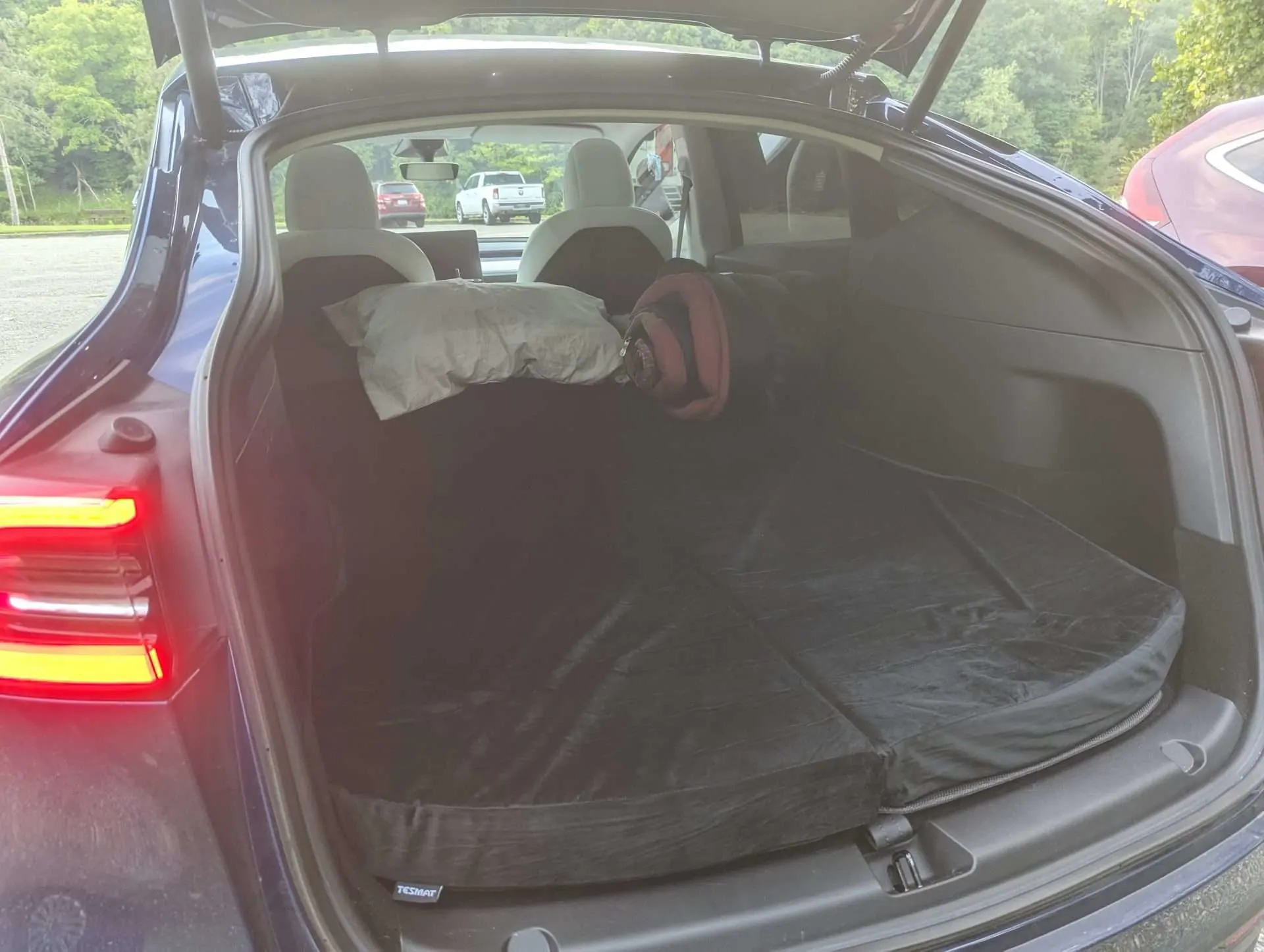 Tesla mattress camping setup
