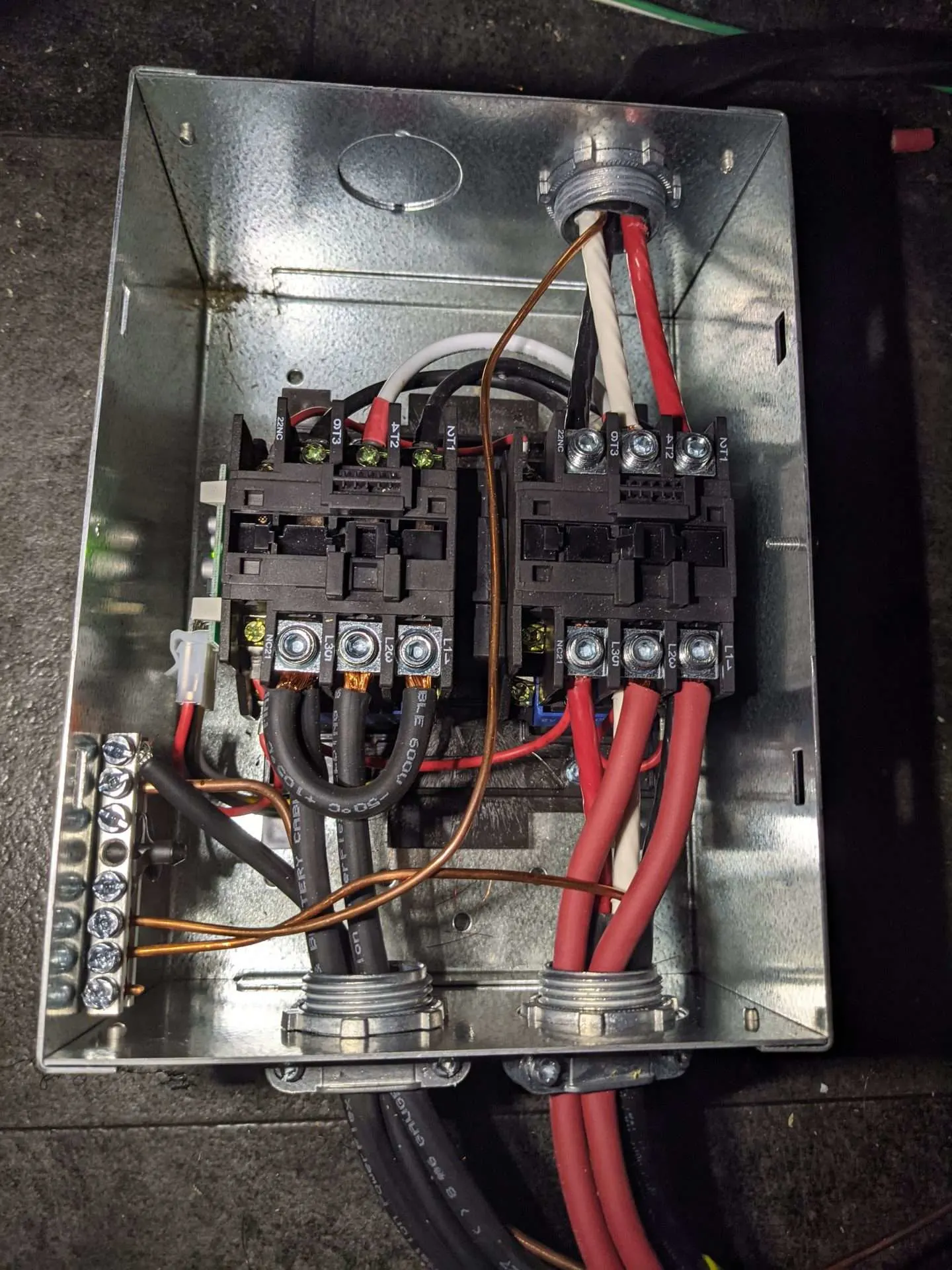 RV transfer switch with cover open
